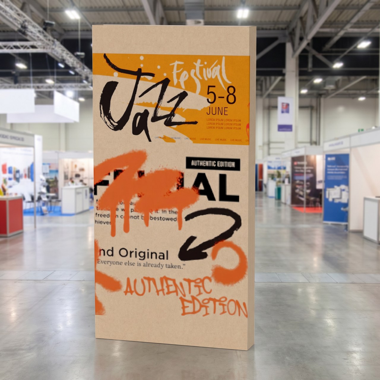 Stand de cartón económico en una feria