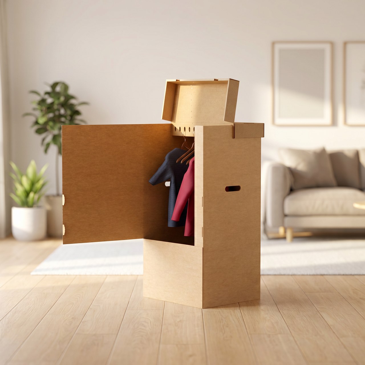Caja armario de cartón para guardar y transportar