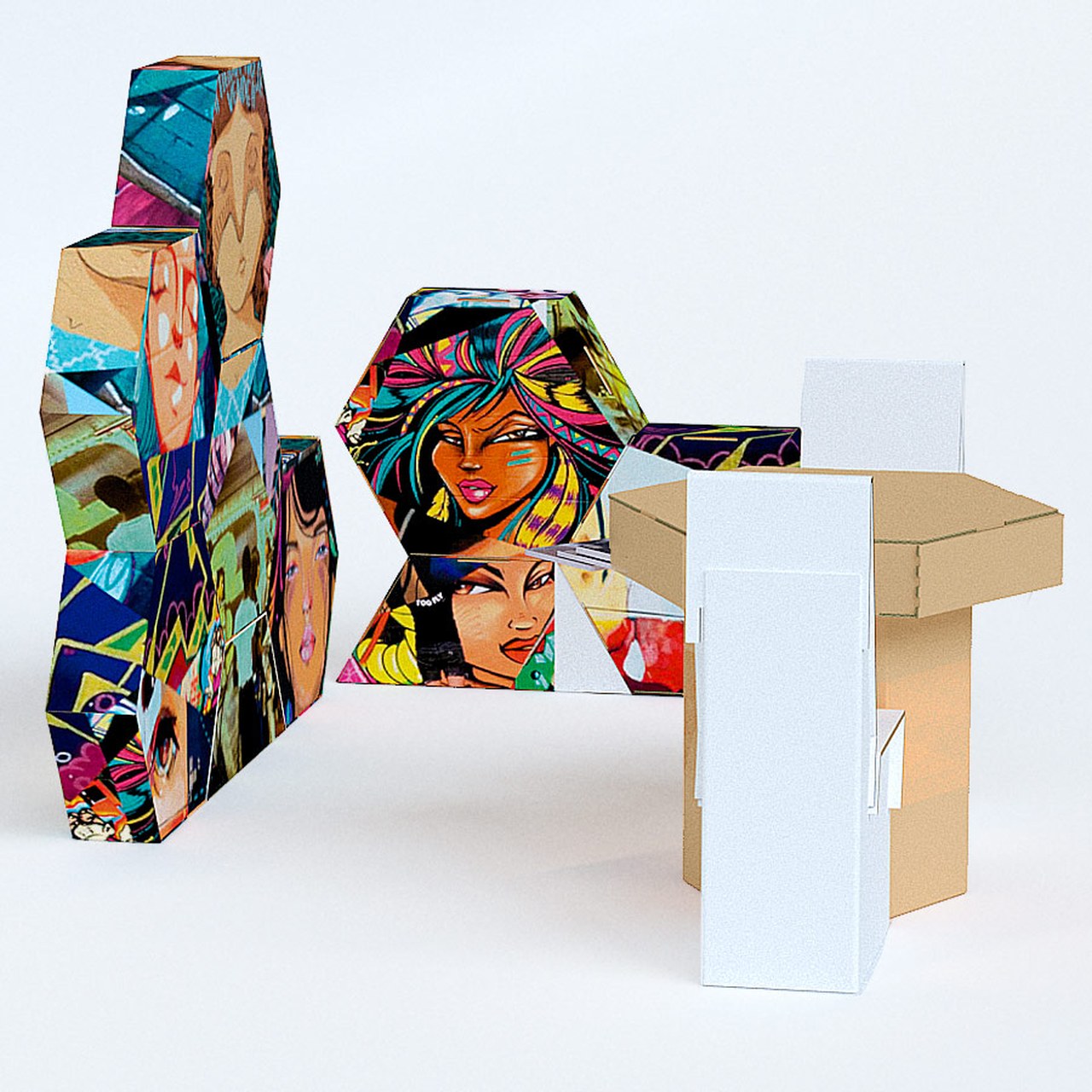 Stand modular con hexágonos de cartón