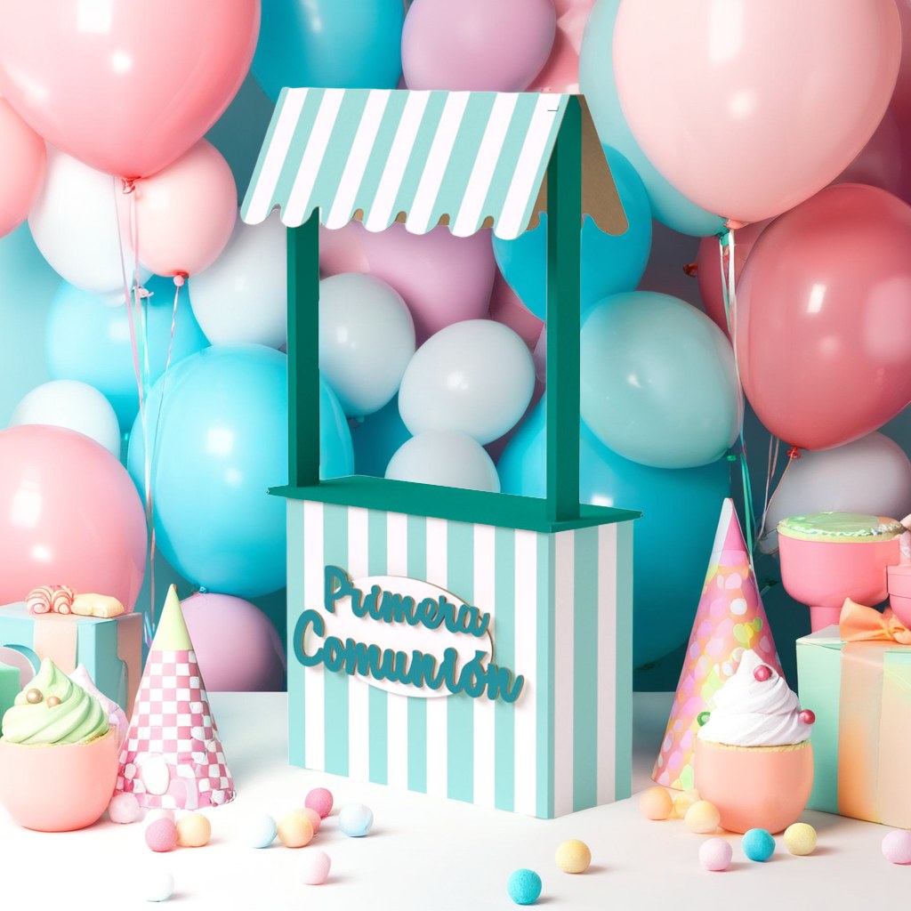 Candy bar de cartón para primera comunión en una celebración