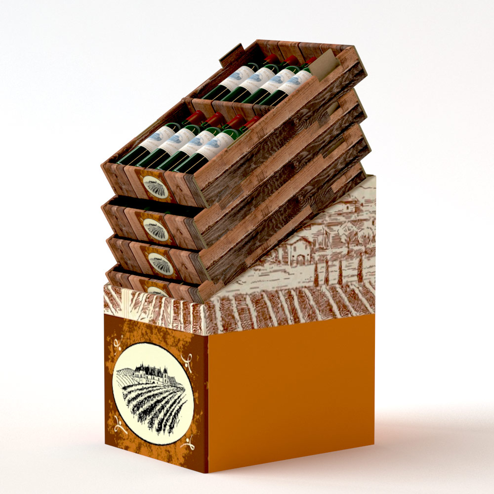 Palet de cartón Box para vino con bandejas apilables