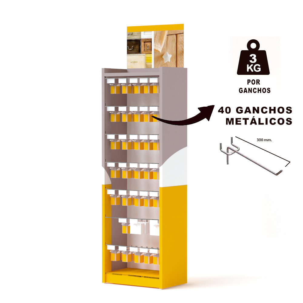 Expositor de cartón con ganchos metálicos (40 ganchos)
