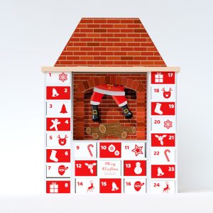 Chimenea de cartón para decoración con calendario de adviento