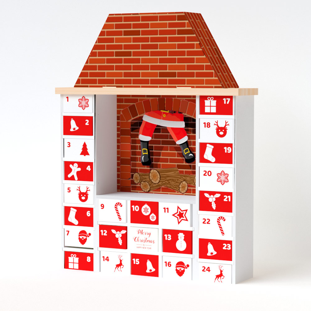 Chimenea de cartón para decoración con calendario de adviento