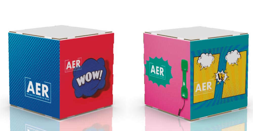 Render de cubo decorativo impreso AER
