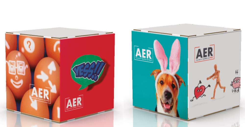 Render de cubo decorativo de cartón AER